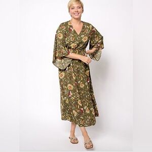 NWOT BELLE BOHO BY KIM GRAVEL SZ 5X Petite Smocked Waist Rustic Dress Olive Envy